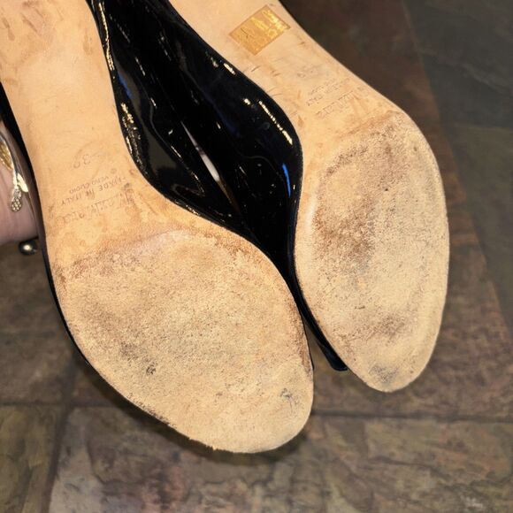 Max Mara Black Patent Leather Peep Toe Pumps Stiletto Heels 39 US 8.5 - Picture 8 of 9